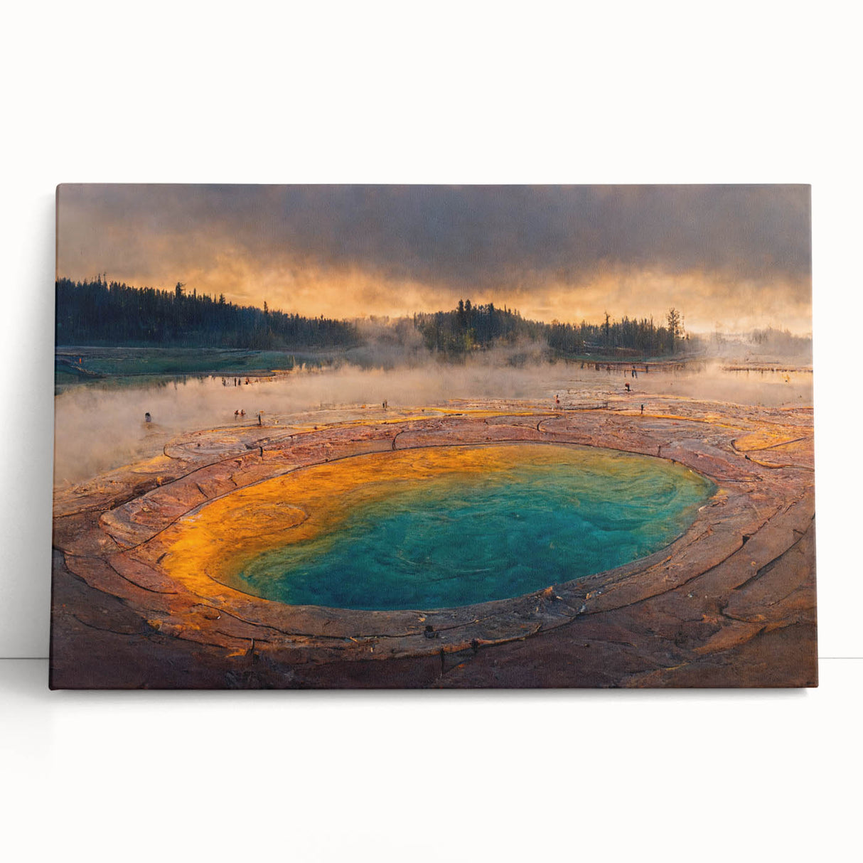 Stretched canvas wall art featuring a vibrant geyser landscape design, showcasing vivid colors and dynamic textures, perfect for enhancing home decor.