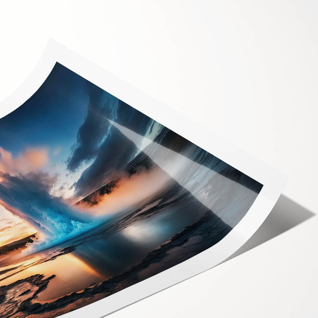 Vibrant rolled print of a geyser landscape featuring dramatic colors and intricate details, designed for wall art displays, packaged securely in a tube.