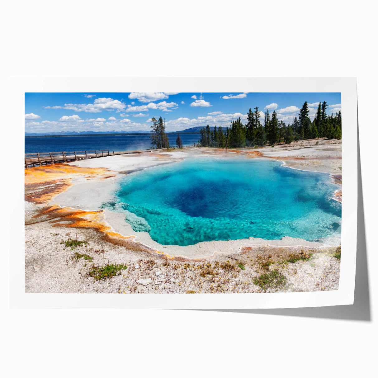 Vibrant rolled print showcasing a geyser landscape design, featuring rich colors and intricate details, ideal for enhancing home decor with nature-inspired art.