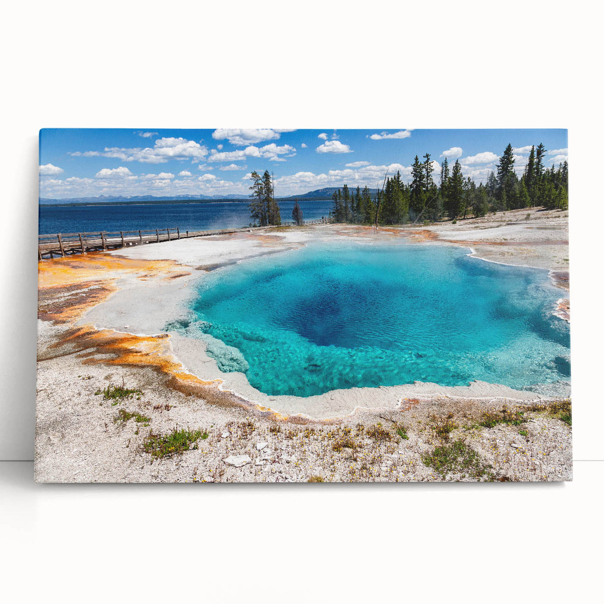 Stretched canvas wall art featuring a vibrant geyser landscape design, showcasing rich colors and dynamic textures, perfect for modern home decor.