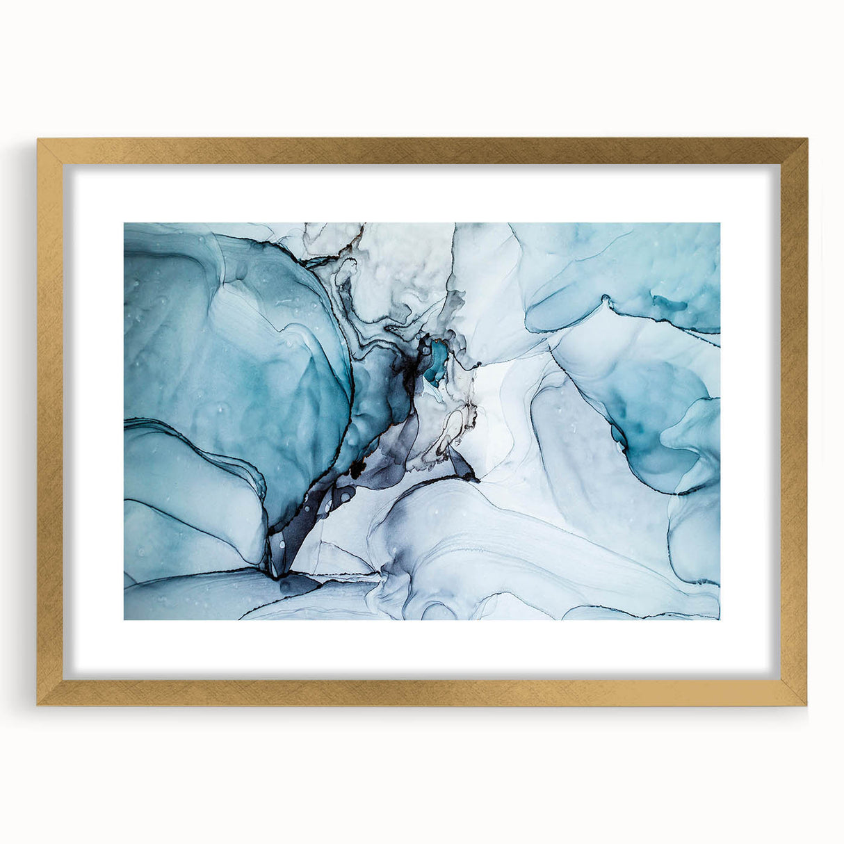 Elegant gold-framed wall art showcasing a stunning glacier landscape design, featuring detailed textures and vibrant colors, perfect for enhancing any home decor.