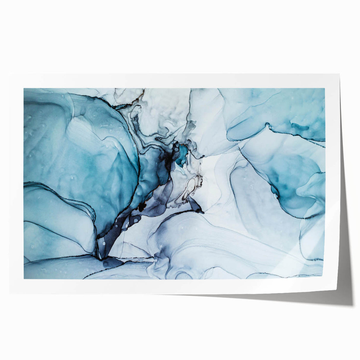 Vibrant wall art print showcasing a stunning glacier landscape with cool blue and white tones, rolled and ready for framing, perfect for home decor enthusiasts.