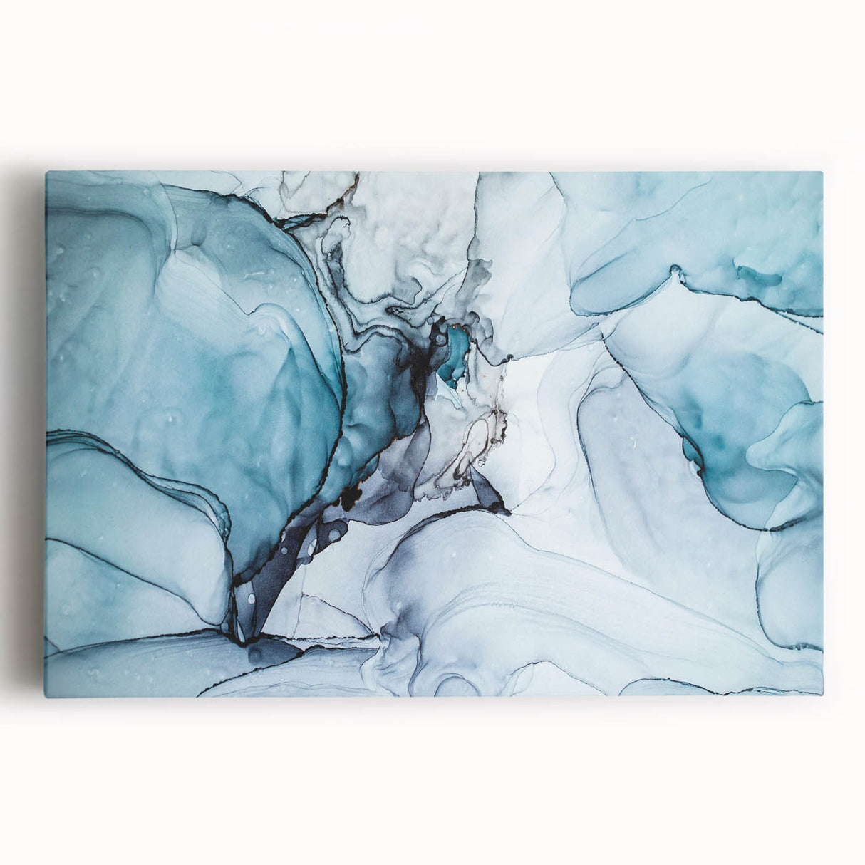 Vibrant stretched canvas wall art showcasing a stunning glacier landscape with rich blues and whites, perfect for enhancing modern home decor and nature themes.