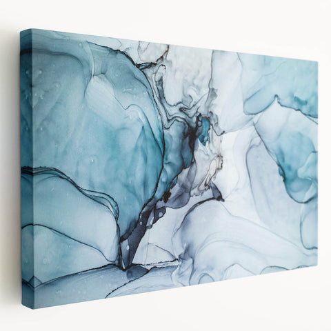Stretched canvas wall art showcasing a stunning glacier landscape design with vivid blues and whites, adding a serene touch to any decor.