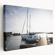 Stretched canvas wall art showcasing a vibrant harbor landscape design, featuring rich colors and intricate details, perfect for enhancing home decor aesthetics.