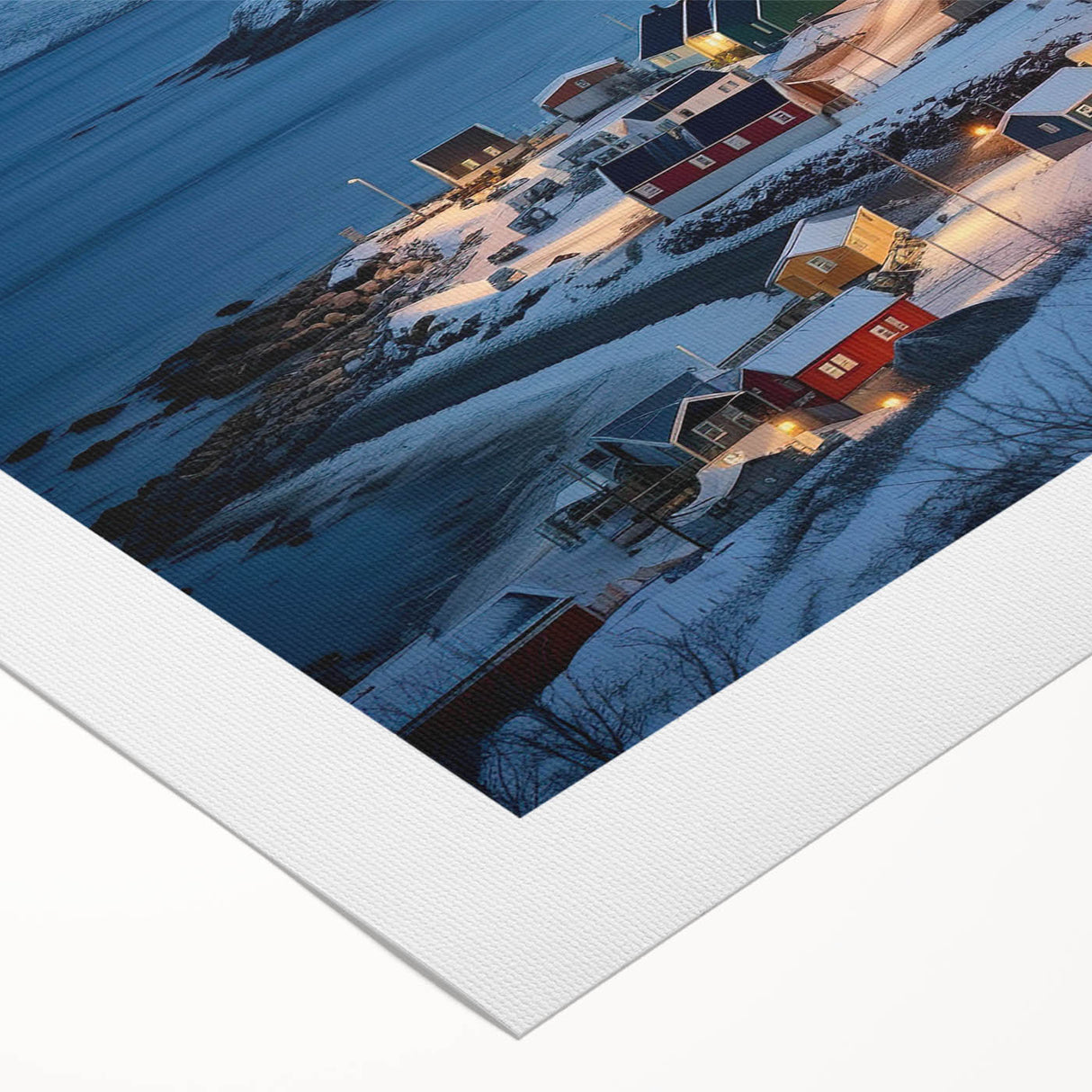 Rolled canvas artwork showcasing a serene harbor landscape with vibrant colors and intricate details, perfect for enhancing home decor or office spaces.