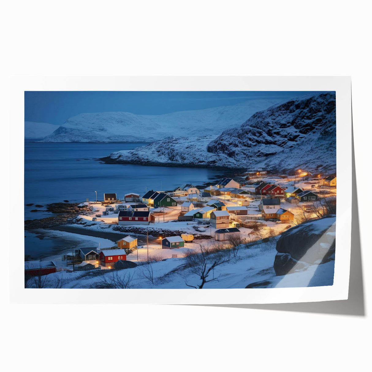 Rolled print of a serene harbor landscape wall art design, showcasing vibrant colors and intricate details, ideal for home decor and artistic expression.