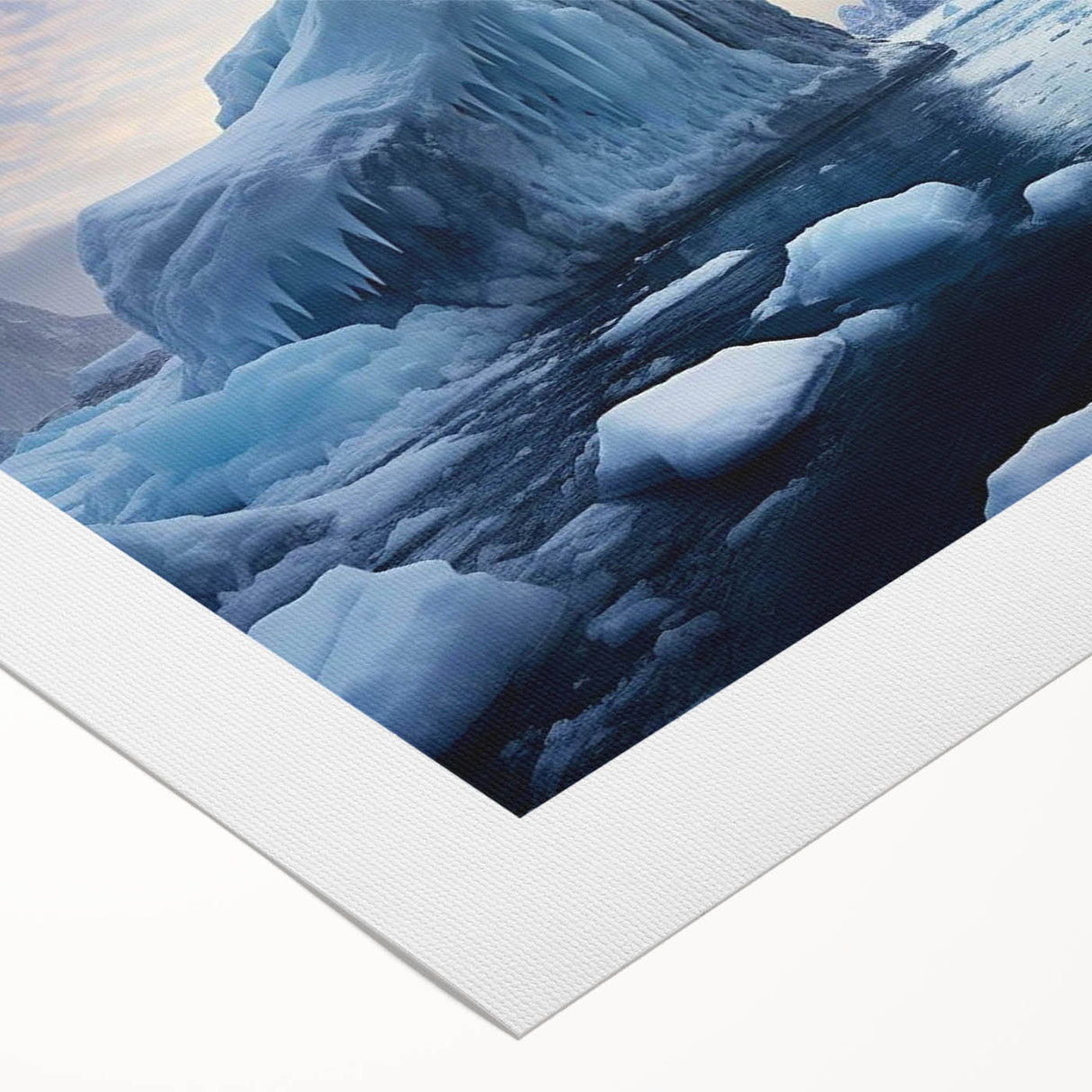 Stunning rolled canvas wall art depicting a vibrant iceberg landscape design, showcasing cool blues and whites, ideal for enhancing modern decor.