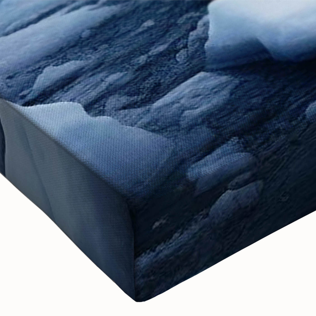 Close-up of a stretched canvas wall art piece featuring a stunning iceberg landscape design in vibrant colors, showcasing intricate details and textures. Ideal for modern home decor.