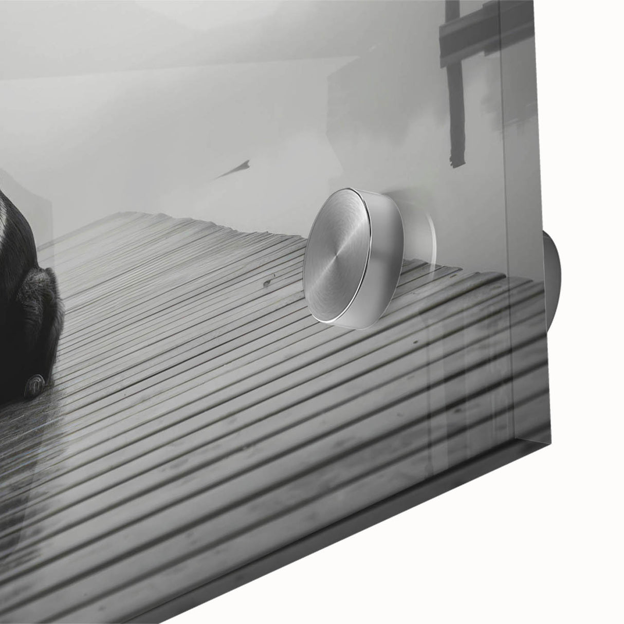 Close-up of a vibrant acrylic glass wall art piece showcasing a serene lake landscape, featuring rich blues and greens, ideal for home decor enhancement.