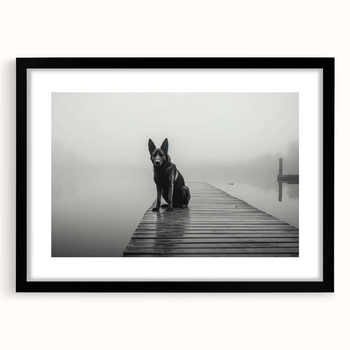 Framed black wall art featuring a serene lake landscape design, showcasing vibrant colors and a matte finish, perfect for home or office decor.