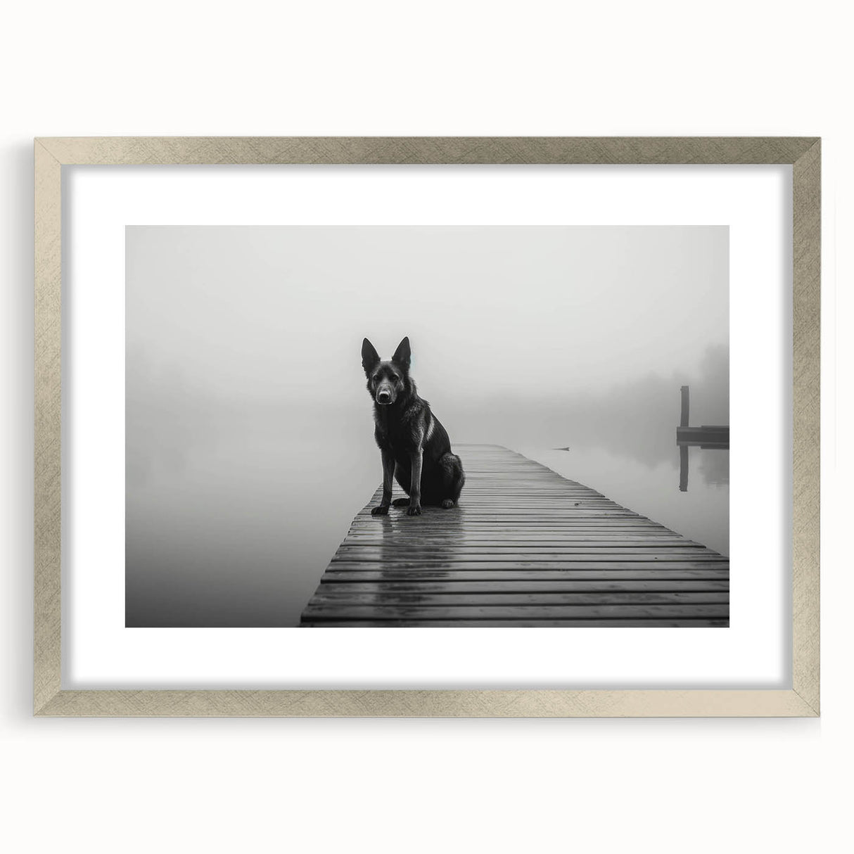 Framed wall art showcasing a serene lakeside landscape with vibrant colors, set in a silver frame with a mat, perfect for enhancing home decor.