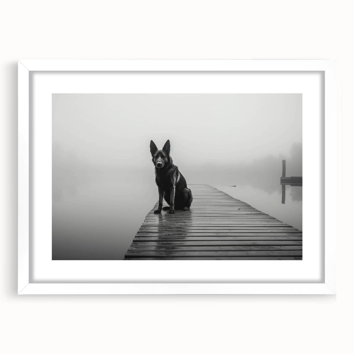 Framed wall art showcasing a serene lake landscape design with vibrant colors, set within a white mat for an elegant presentation, perfect for home decor.