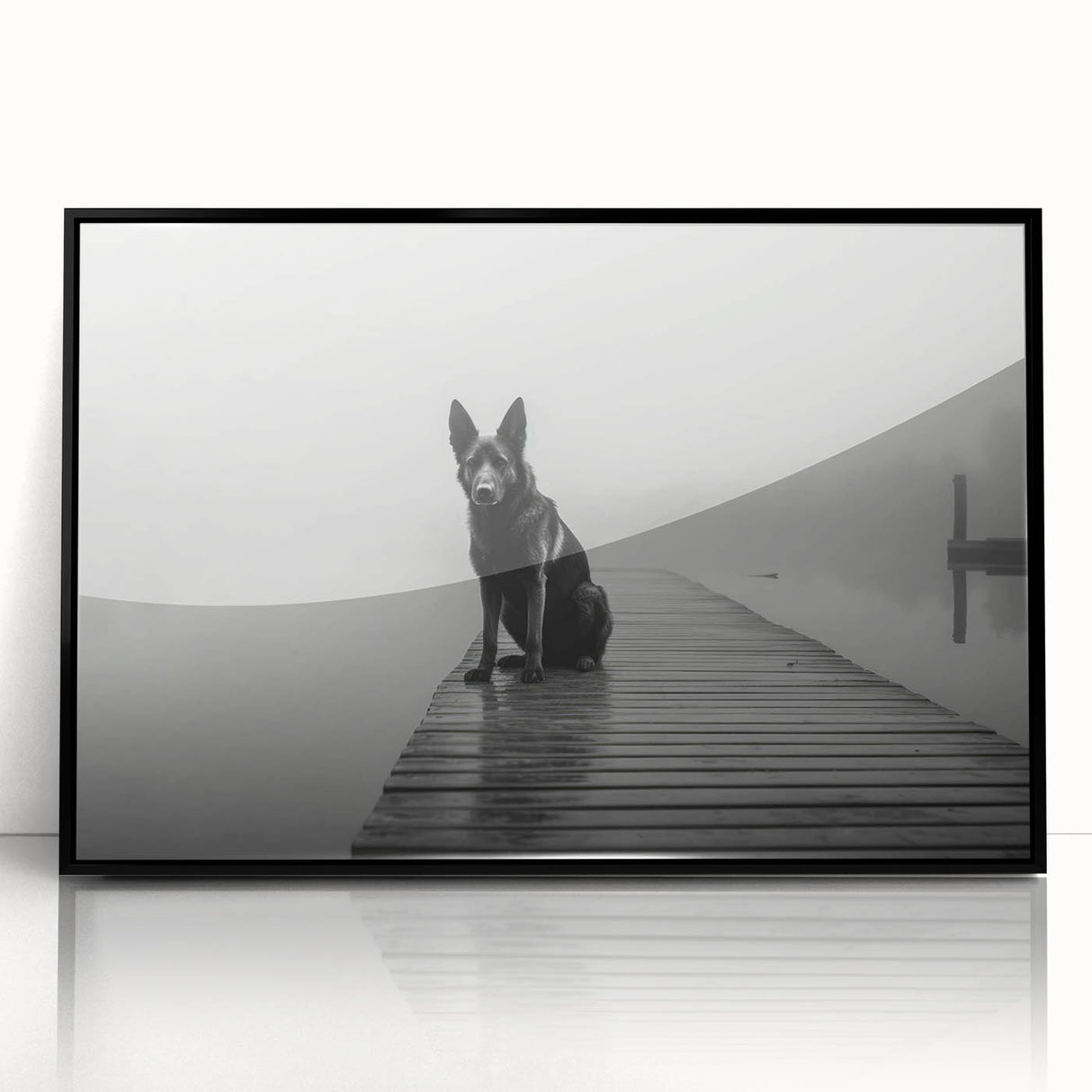Framed acrylic wall art showcasing a serene lakeside landscape with rich colors, set in a sleek black frame, perfect for modern home decor.