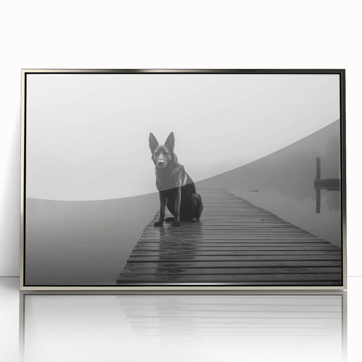 Framed wall art featuring a serene landscape of lakes, showcasing vibrant colors and detailed reflections, with a sleek silver frame enhancing its elegance. Perfect for home decor.