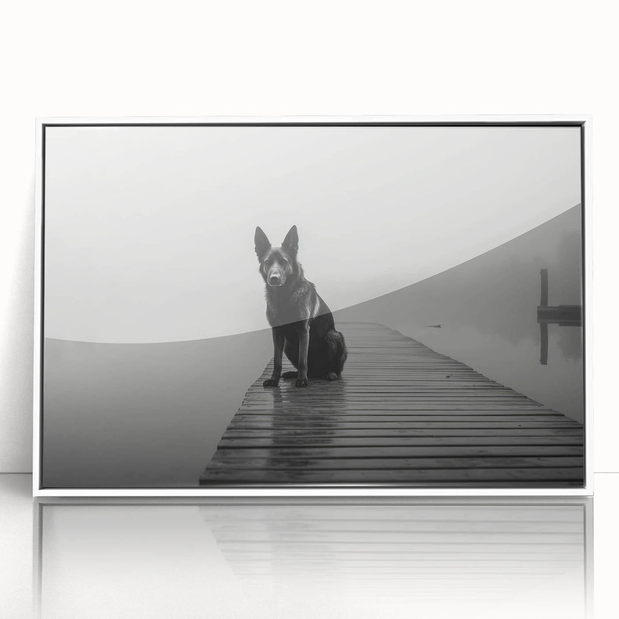 Framed acrylic wall art featuring a serene lake landscape design, highlighted by vibrant colors and a sleek white frame, perfect for enhancing modern decor.