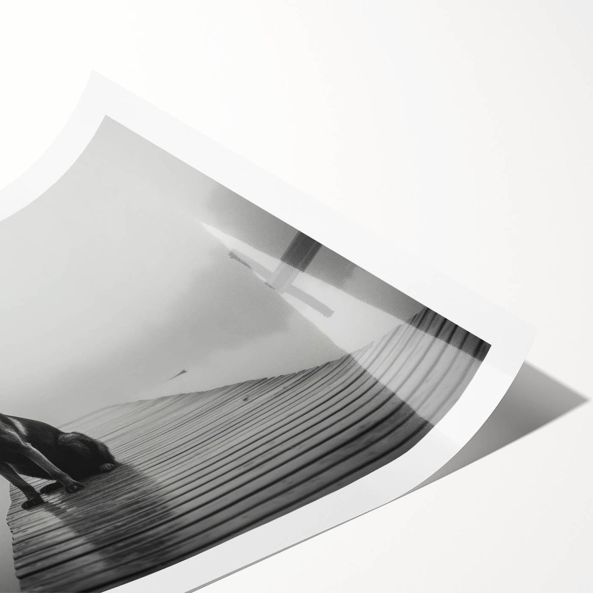 Serene landscape wall art print showcasing tranquil blue lake reflections and lush green trees, rolled for easy shipping and display in any modern home decor.