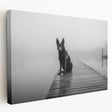 Stretched canvas wall art showcasing a serene lakeside landscape with vibrant colors, ideal for home decor. Side view highlights the canvas texture and depth, enhancing visual appeal.