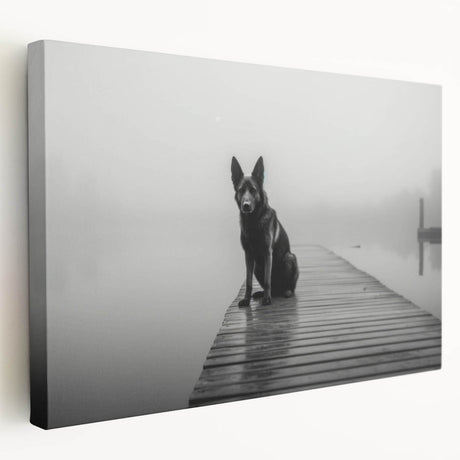 Stretched canvas wall art showcasing a serene lakeside landscape with vibrant colors, ideal for home decor. Side view highlights the canvas texture and depth, enhancing visual appeal.