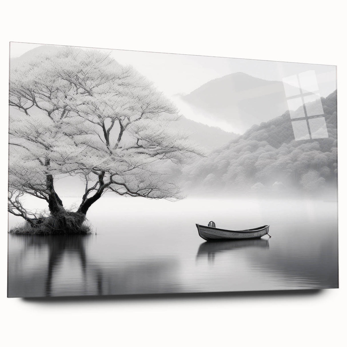 Acrylic glass wall art collection showcasing serene lakeside landscapes, featuring vibrant colors and intricate details, ideal for modern home decor.