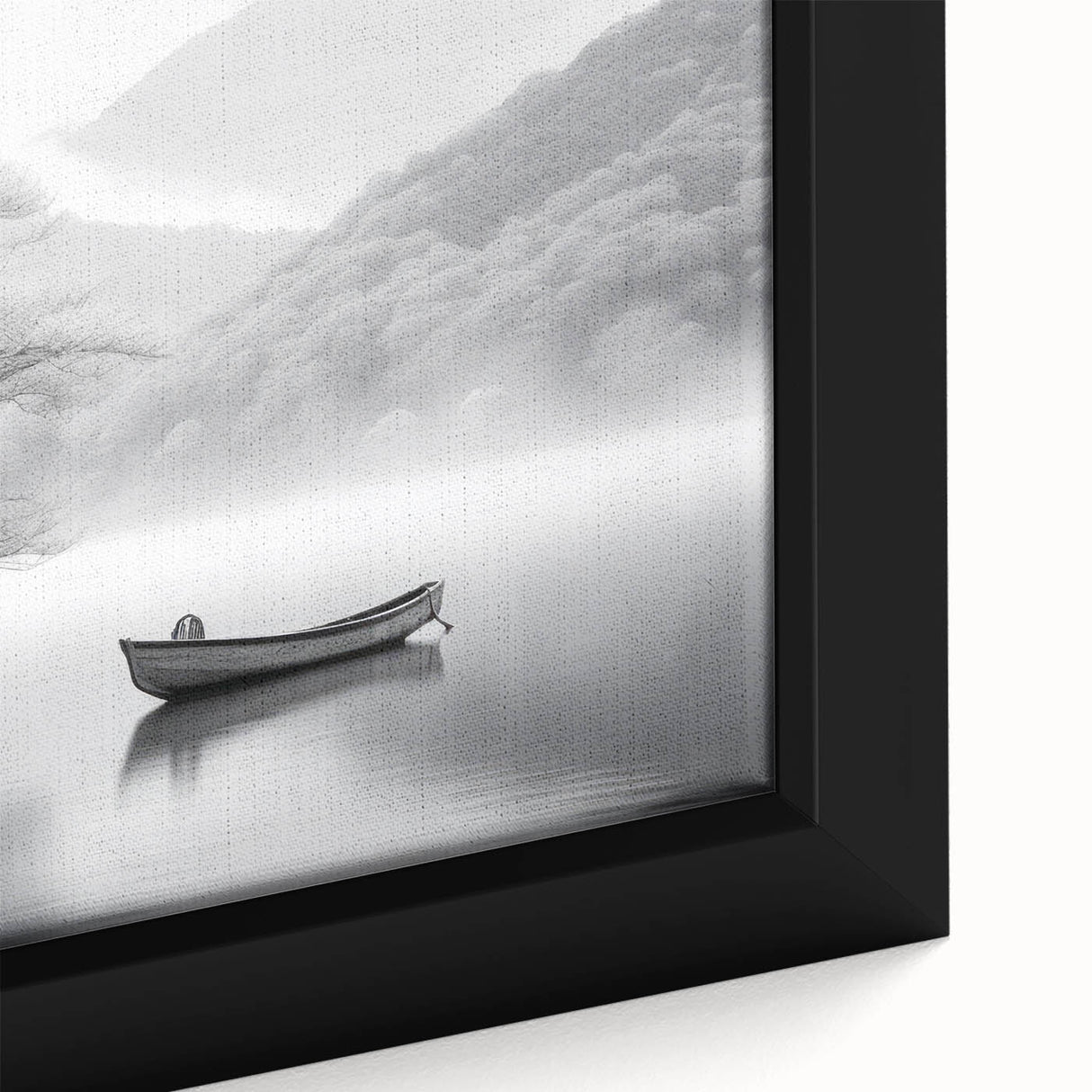 Framed canvas wall art displaying a serene lakeside landscape with vibrant colors and intricate details, ideal for home decor enhancement and nature lovers.