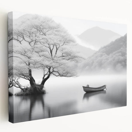 Stretched canvas wall art collection showcasing serene lake landscapes in vibrant colors, designed to enhance home decor with nature-inspired elegance.