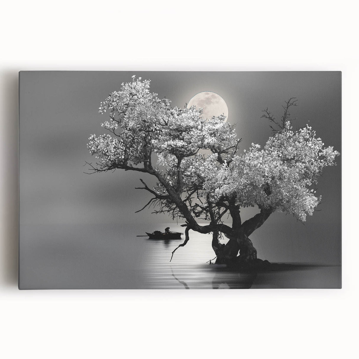 Stretched canvas wall art showcasing a serene lakeside landscape with vibrant colors, ideal for home decor and enhancing interior aesthetics.