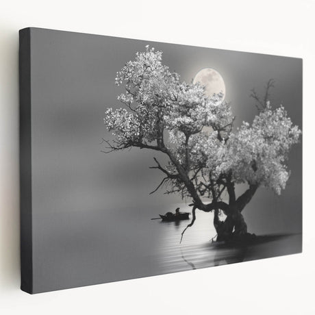 Stretched canvas wall art showcasing a serene lake landscape with vibrant colors and intricate details, perfect for enhancing home decor and creating a calming atmosphere.