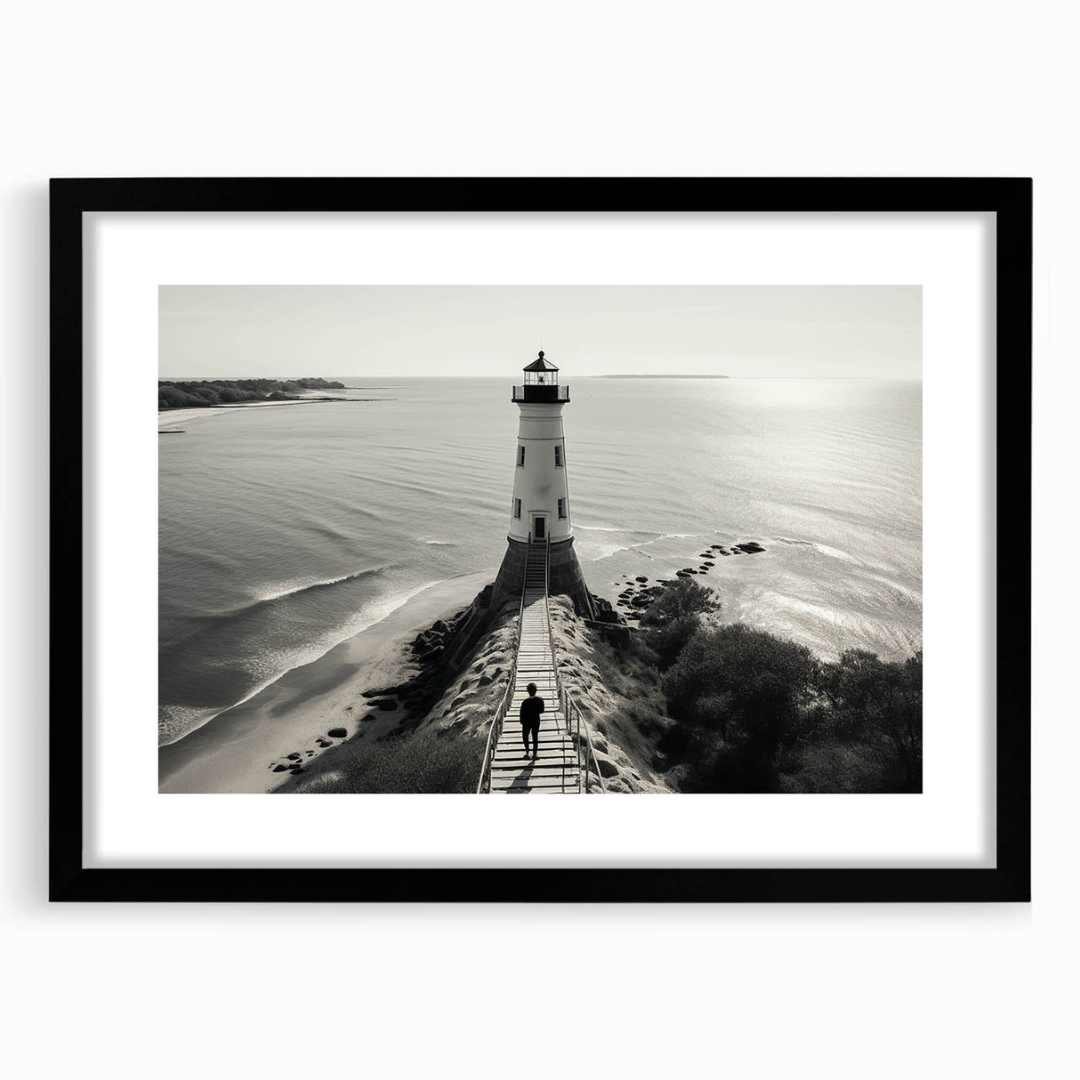 Black-framed wall art collection featuring a vibrant lighthouse landscape design, showcasing rich colors and intricate details, perfect for home decor enhancement.