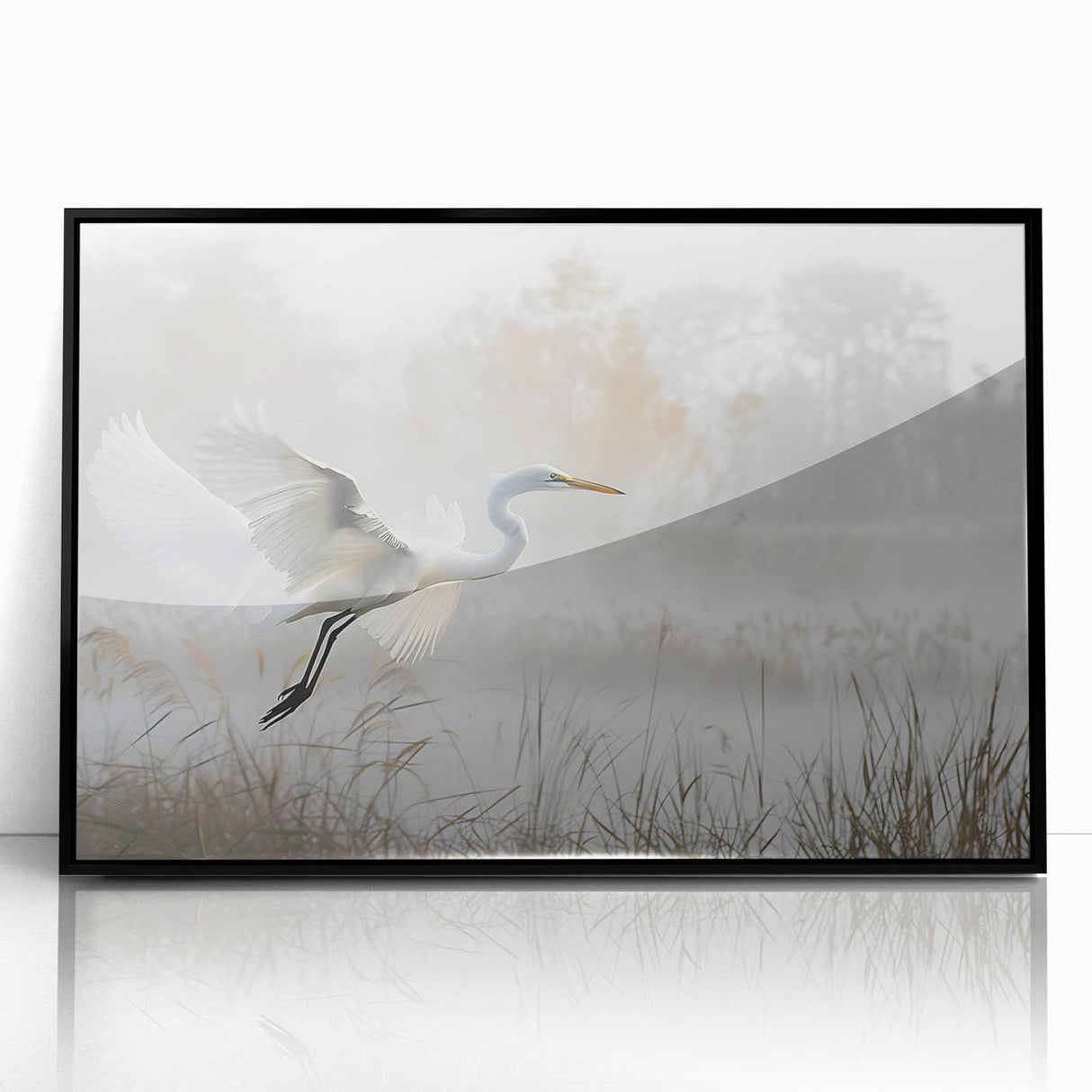 Framed wall art featuring a vibrant landscape of a marshy swamp, showcasing rich greens and blues, designed to enhance home decor with a natural theme.