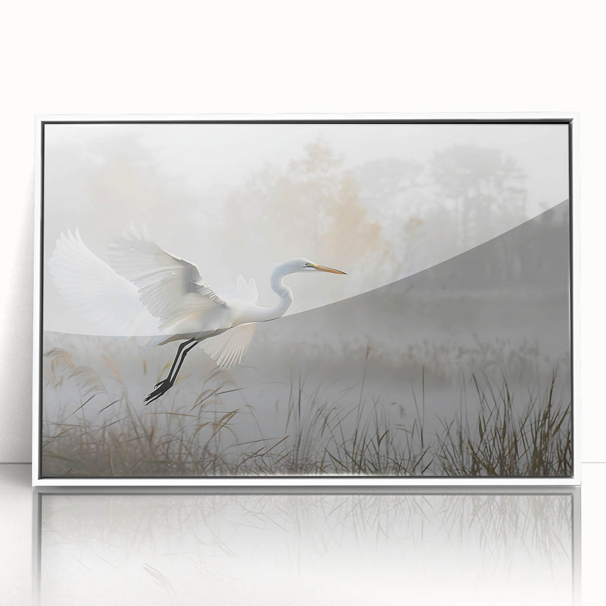Framed acrylic wall art showcasing a serene marsh landscape scene, featuring lush greenery and gentle water reflections, ideal for nature-inspired decor.
