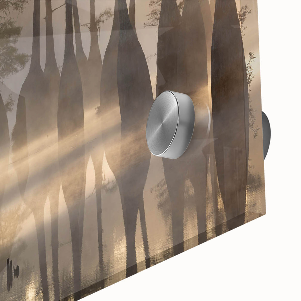 Close-up of a vibrant acrylic glass wall art piece showcasing a serene marsh landscape, featuring rich greens and blues that evoke tranquility, perfect for nature lovers.