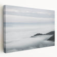Side view of a stretched canvas art piece depicting a serene landscape shrouded in mist, ideal for home decor. The artwork features soft, muted colors that create a calming atmosphere, making it a perfect addition to any living space.