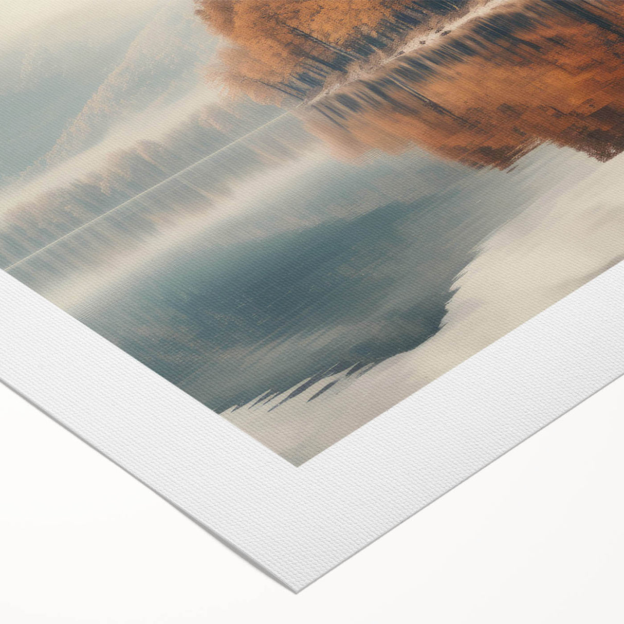 Rolled canvas showcasing a serene landscape design featuring soft mist and fog, ideal for enhancing home decor, packaged securely for delivery.