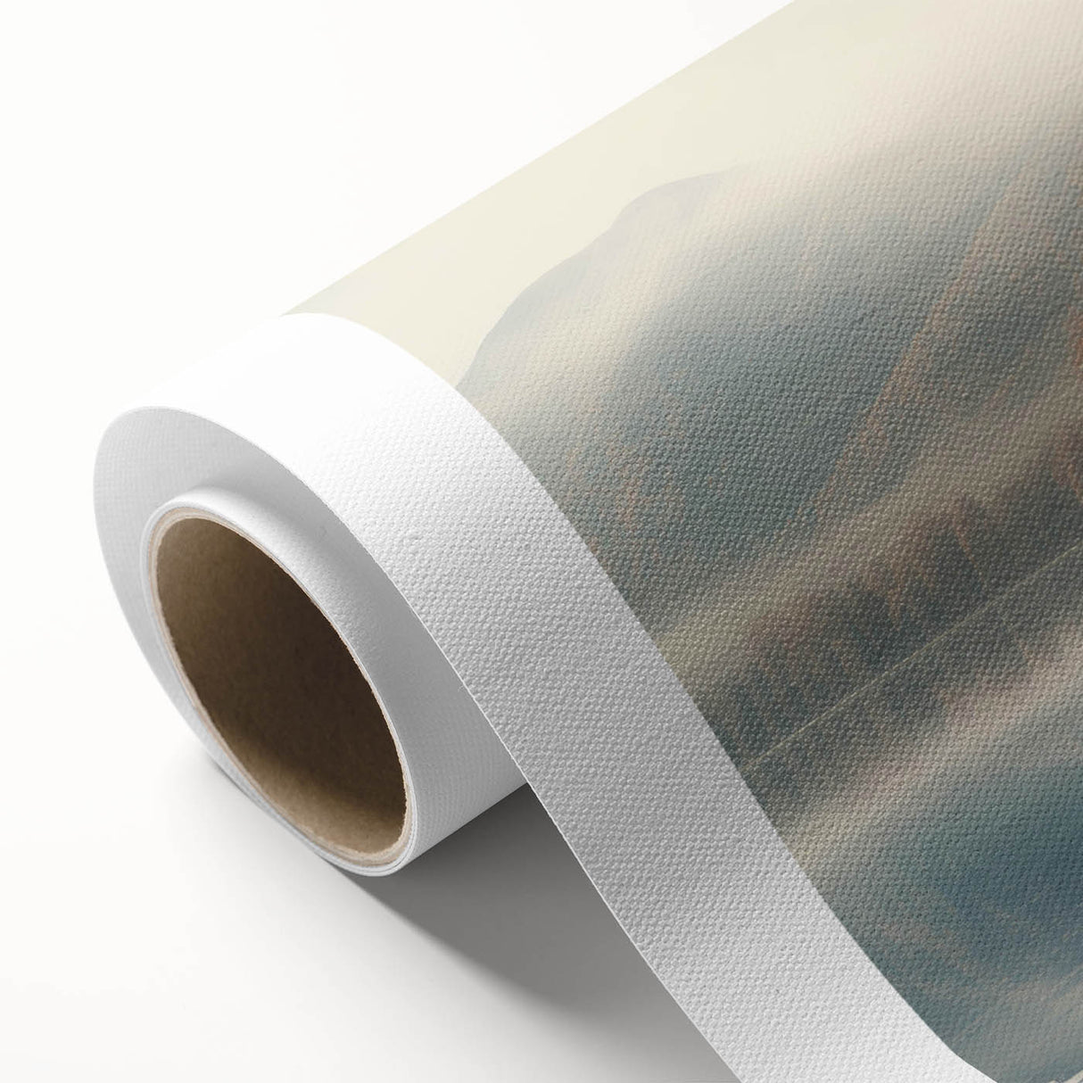 Mist-covered landscape wall art on rolled canvas, showcasing serene foggy mountains and trees, perfect for enhancing home decor with a calming ambiance.