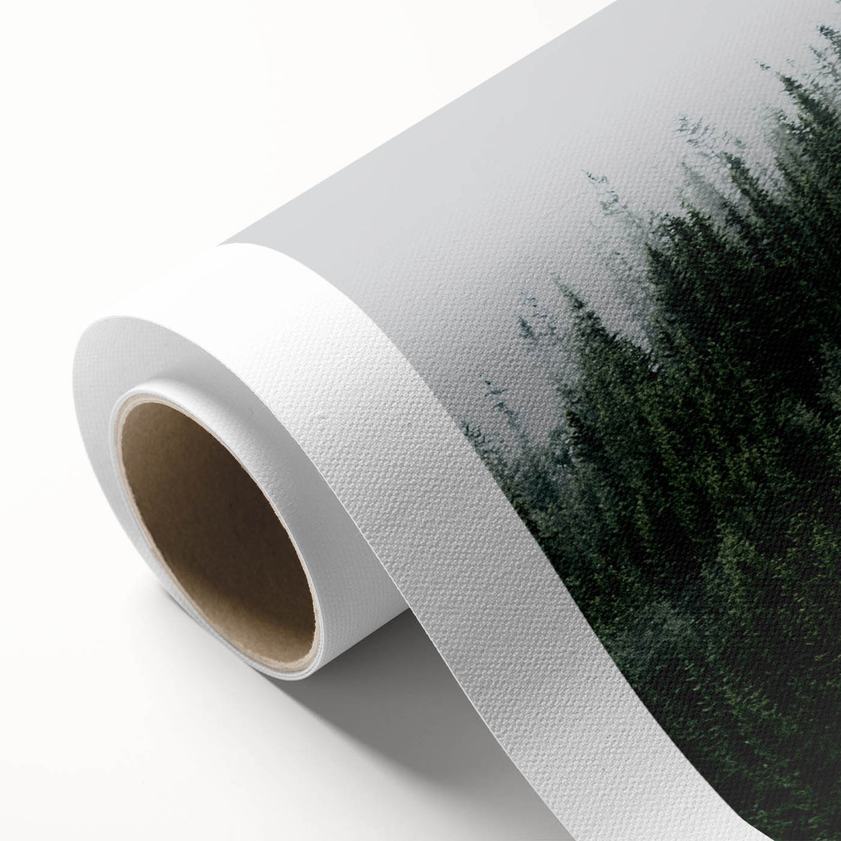 Rolled canvas artwork showcasing a misty landscape scene, featuring soft, muted colors that evoke tranquility, perfect for enhancing modern home decor.