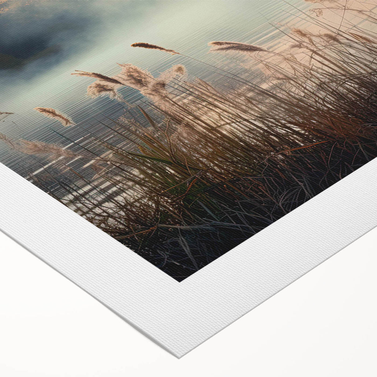 Rolled canvas wall art showcasing a serene misty landscape design in soft gray and white tones, perfect for adding a tranquil touch to any room decor.