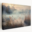 Stretched canvas wall art featuring a serene misty landscape design, showcasing soft gray and blue hues, perfect for adding tranquility to any home decor.