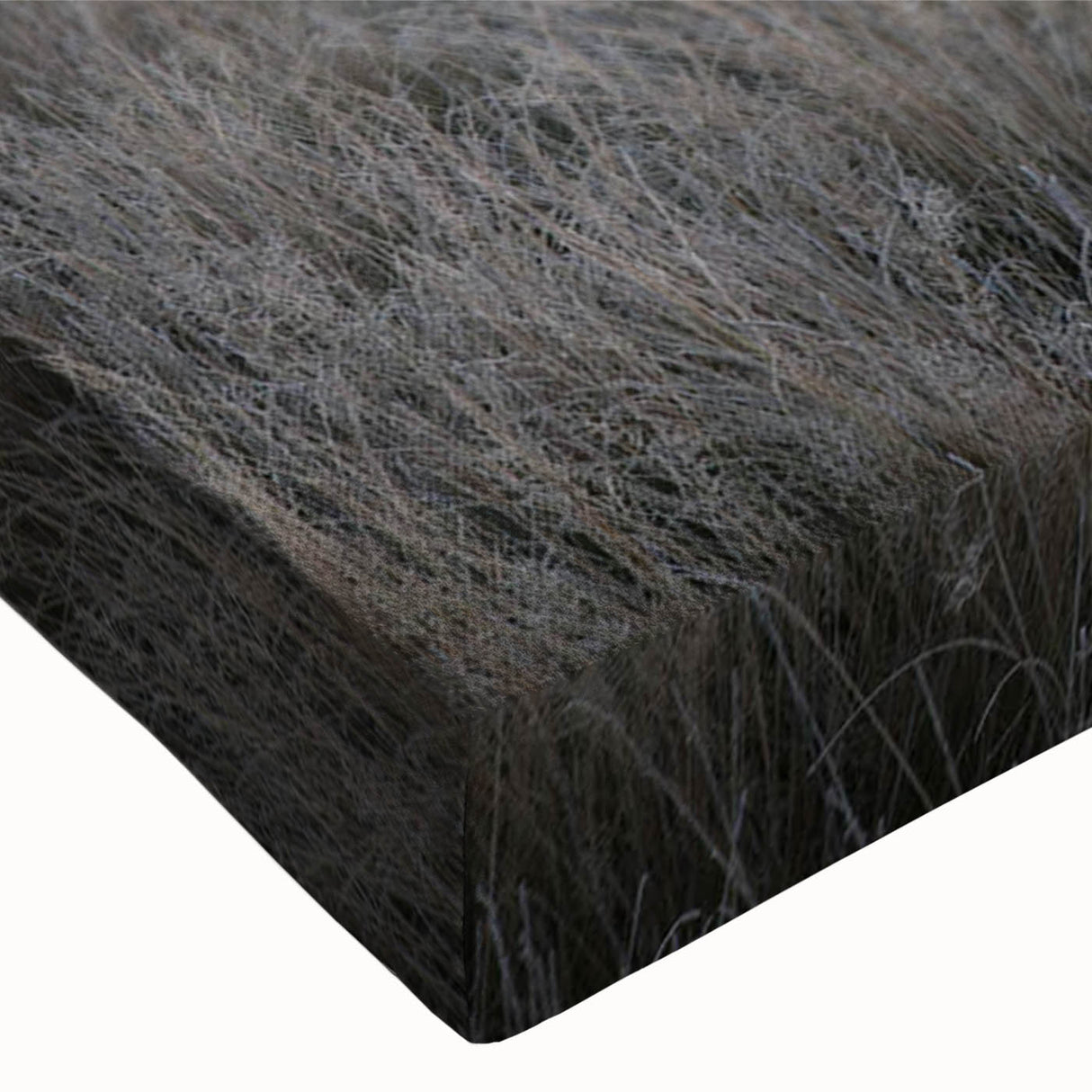 Close-up of a stretched canvas wall art showcasing a serene landscape design with mist and fog, featuring soft color gradients of blues and grays, perfect for enhancing modern home decor.