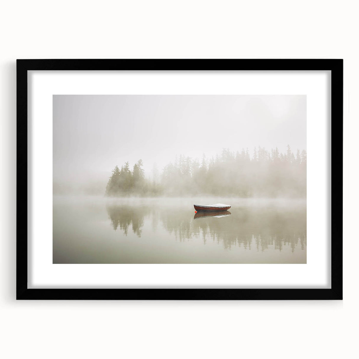 Framed wall art collection showcasing a misty landscape design with a black mat and frame, perfect for enhancing modern home decor aesthetics.