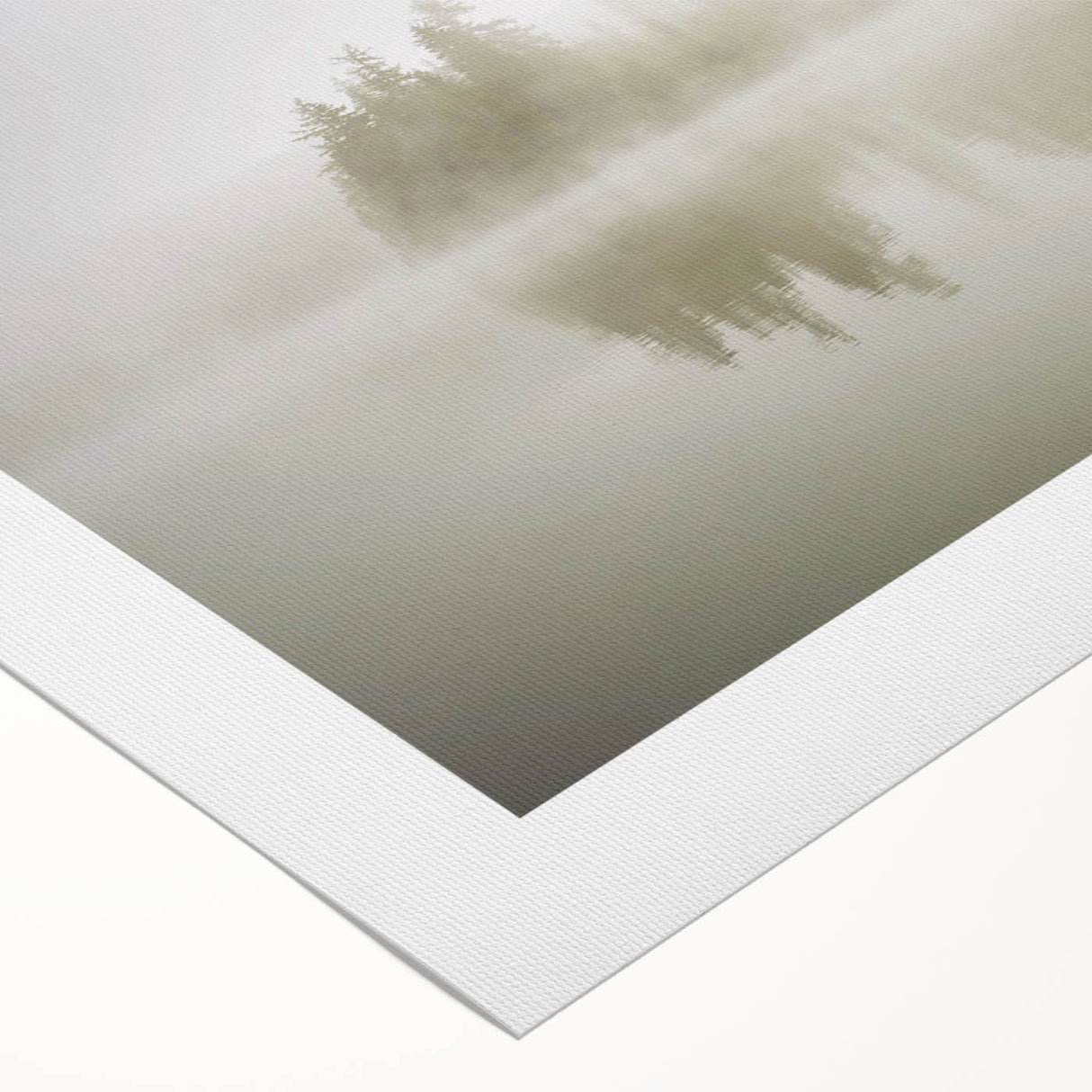 Rolled canvas showcasing a serene landscape design with mist and fog, ideal for home decor. The artwork features soft, muted colors and intricate details that evoke a calming atmosphere, elegantly packaged for easy display.
