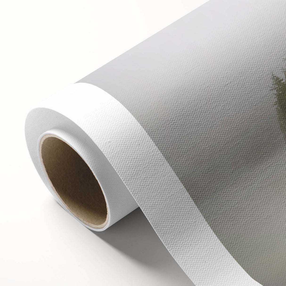 Rolled canvas art print showcasing a serene misty landscape design with soft hues of blue and gray, ideal for modern home decor. Perfect for adding a calming atmosphere to any space.