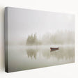 Stretched canvas wall art depicting a serene misty landscape with soft fog, ideal for home decor, showcasing subtle colors and calming scenery.