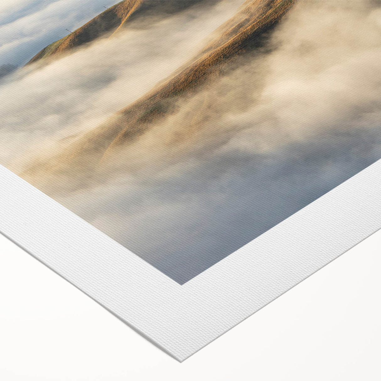 Misty landscape wall art on rolled canvas, showcasing soft hues of blue and gray, perfect for adding a serene touch to home decor. Ideal for nature lovers.