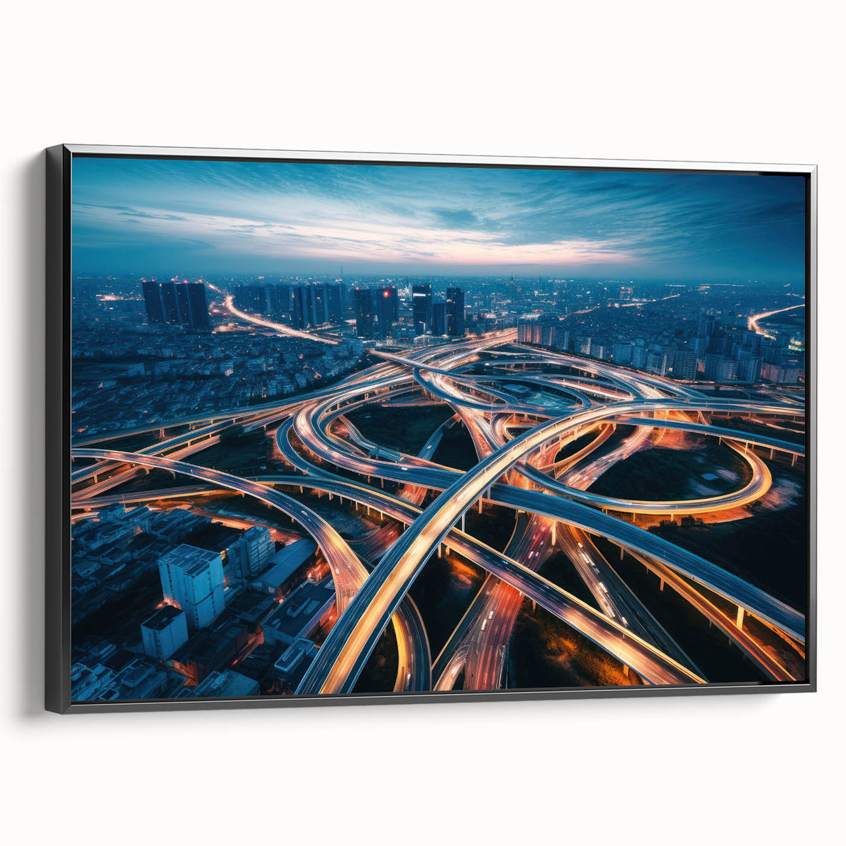 Framed canvas wall art showcasing a scenic landscape with winding roads, featuring vibrant colors and intricate details, designed to enhance modern home decor.