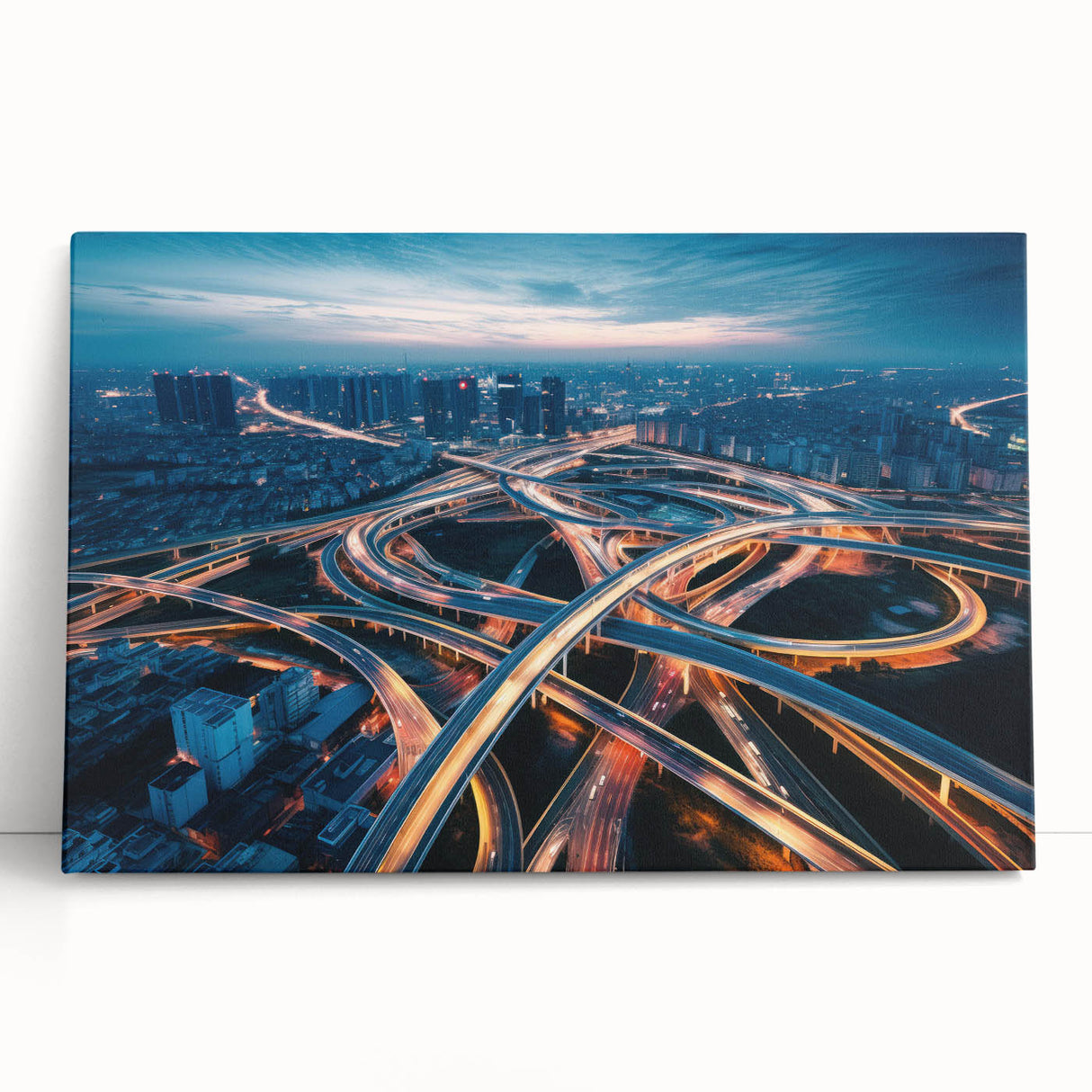 Stretched canvas wall art showcasing a serene landscape with winding roads, vibrant colors, and a peaceful atmosphere, ideal for home décor and relaxation. Perfect for enhancing interior spaces with a touch of nature.