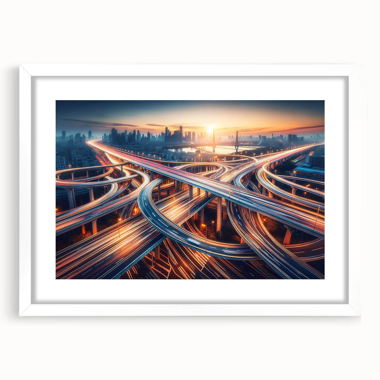 Framed wall art featuring a scenic landscape road design with a white mat, ideal for home decor and enhancing interior aesthetics. Perfect for nature lovers.