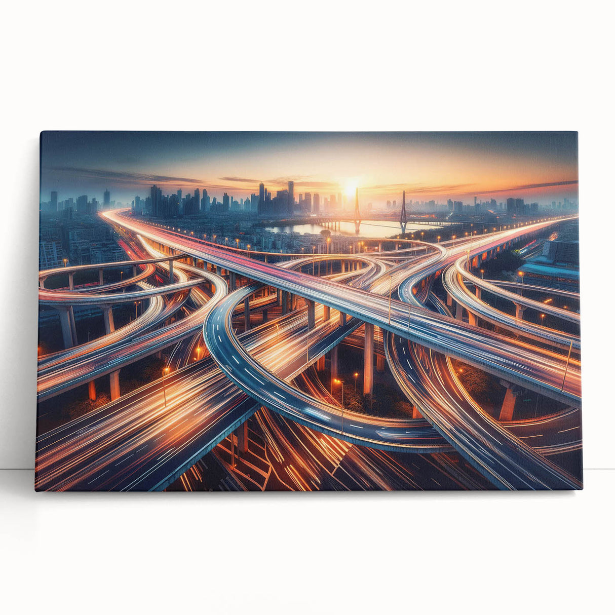 Stretched canvas wall art showcasing a vibrant landscape design with winding roads and lush greenery, ideal for modern home decor. Perfect for adding a serene touch to any room.