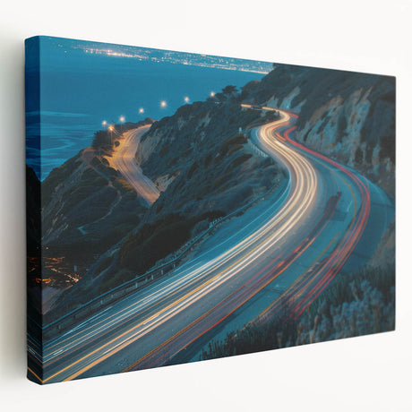 Stretched canvas wall art featuring a scenic landscape with winding roads, showcasing vibrant colors and intricate details, perfect for home decor.