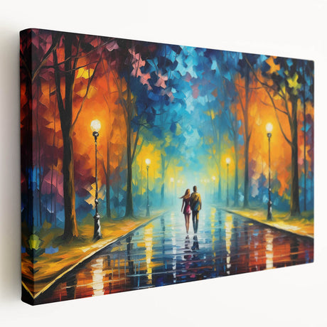 Stretched canvas artwork showcasing a scenic landscape road design, featuring vibrant colors and intricate details, perfect for modern home decor.
